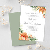 Invitation Peach Floral Corner Greenery Elegant Script