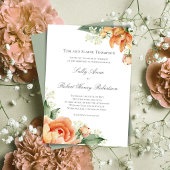 Invitation Peach Floral Corner Greenery Elegant Script