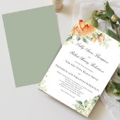 Invitation Peach Floral Corner Greenery Script Elegant