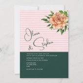 Invitation Peach Floral Emerald Mariage rose (Devant)