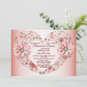 Invitation Peach Floral Heart Modern Wedding Rehearsal Dinner (Debout devant)