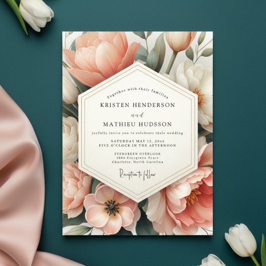 Invitation Peach Floral Opulent Romance Wedding