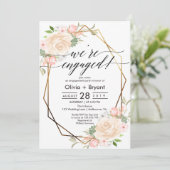 Invitation Peach floral or géométrique cadre d'engagement (Debout devant)