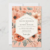 Invitation Peach Floral Romance Wedding (Devant)