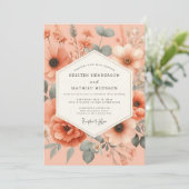 Invitation Peach Floral Romance Wedding (Debout devant)