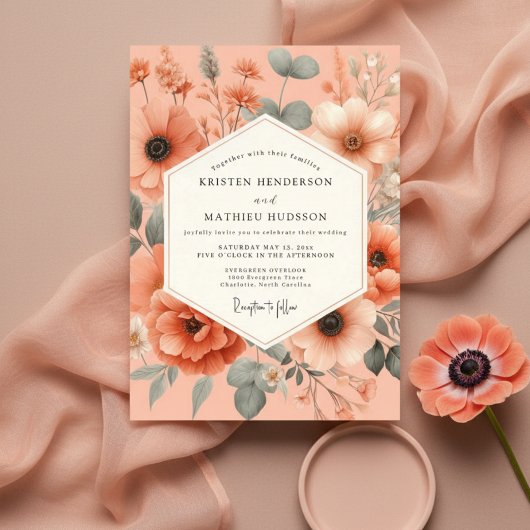 Invitation Peach Floral Romance Wedding