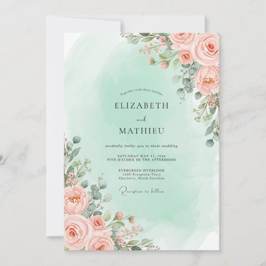 Invitation Peach Floral Romantic Wedding (Devant)