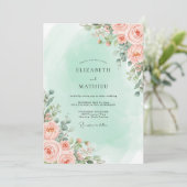 Invitation Peach Floral Romantic Wedding (Debout devant)