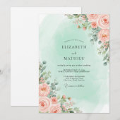 Invitation Peach Floral Romantic Wedding (Devant / Derrière)