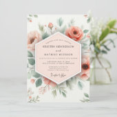Invitation Peach Floral Romantic Wedding (Debout devant)