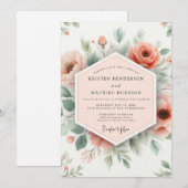 Invitation Peach Floral Romantic Wedding (Devant / Derrière)