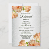 Invitation Peach Floral Silver Glitter Rehearsal Dinner (Devant)