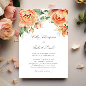 Invitation Peach Floral Top Border Elegant Script Wedding