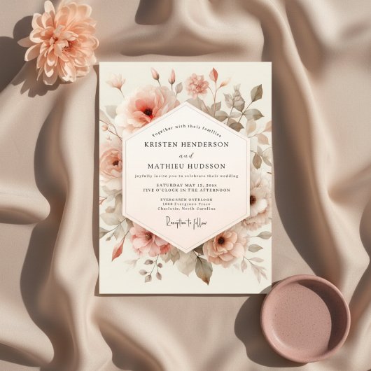 Invitation Peach Floral Whimsy Wedding