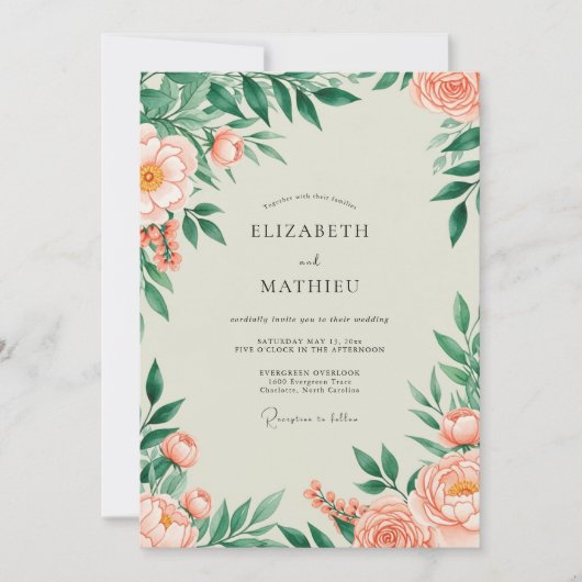 Invitation Peach Flourishing Spring Wedding (Devant)