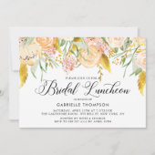 Invitation Peach Flowers Gold Feuille Bridal Luncheon (Devant)