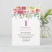 Invitation Peach Flowers rose Fille 1er anniversaire Invitati (Debout devant)
