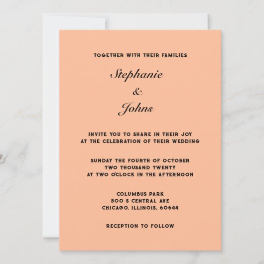 Invitation Peach Fuzz Black Elegant Simple Minimal Mariage (Devant)