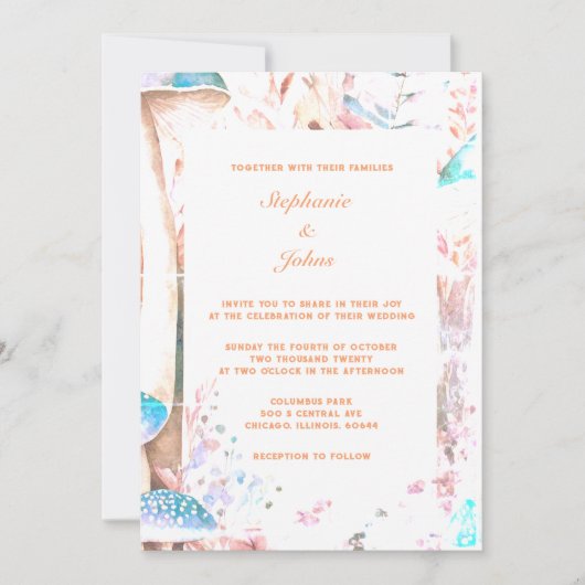 Invitation Peach Fuzz Champignons Abstrait Boho Mariage boisé (Devant)