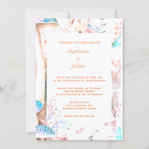 Invitation Peach Fuzz Champignons Abstrait Boho Mariage boisé
