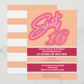 Invitation Peach fuzz Cool fun néon rose typographie bande (Devant / Derrière)
