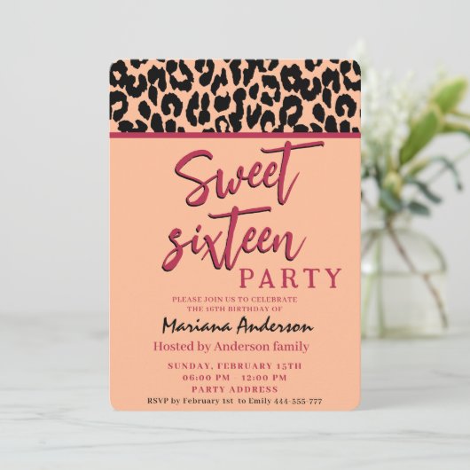 Invitation Peach fuzz Cool Trendy whimsy leopard doux 16 (Debout devant)