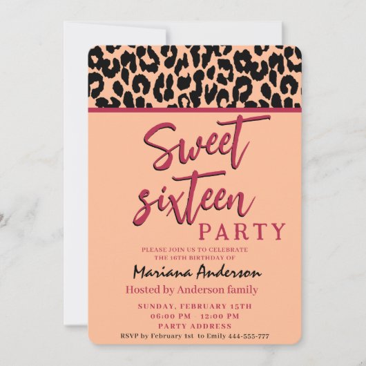 Invitation Peach fuzz Cool Trendy whimsy leopard doux 16 (Devant)