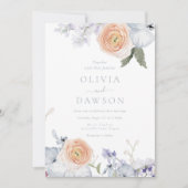 Invitation Peach Fuzz Dusty Blue Mariage moderne tendance (Devant)