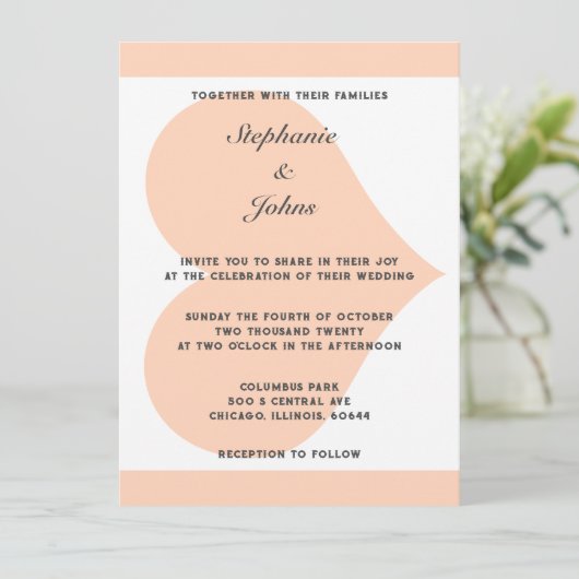 Invitation Peach Fuzz Heart Motif Élégant Mariage plage (Debout devant)