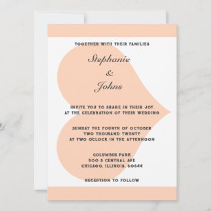 Invitation Peach Fuzz Heart Motif Élégant Mariage plage