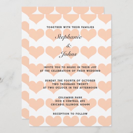 Invitation Peach Fuzz Heart Motif Mariage romantique tendance (Devant / Derrière)