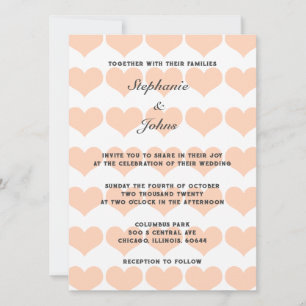 Invitation Peach Fuzz Heart Motif Mariage romantique tendance