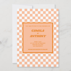 Invitation Peach Fuzz Orange À damiers En vichy Motif