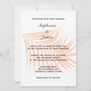 Invitation Peach Fuzz Palm Tree Tropical Leaf Classic Mariage