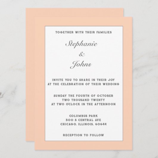 Invitation Peach Fuzz Pastel Elégant Simple Minimal Mariage (Devant / Derrière)