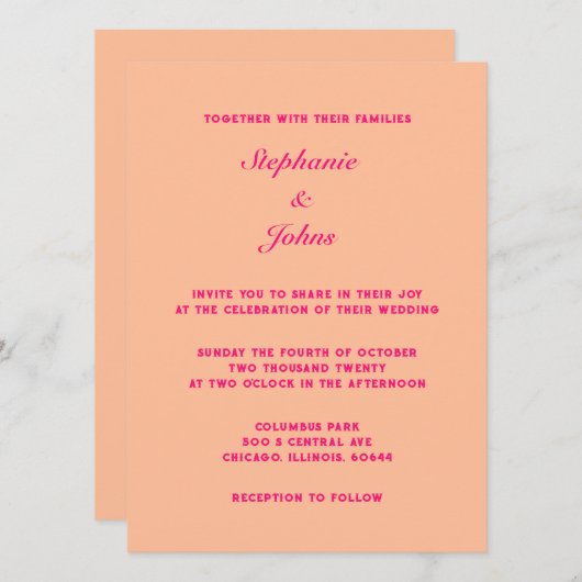Invitation Peach Fuzz rose Élégant Simple Minimal Mariage (Devant / Derrière)