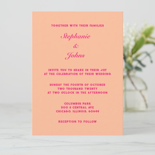 Invitation Peach Fuzz rose Élégant Simple Minimal Mariage (Debout devant)