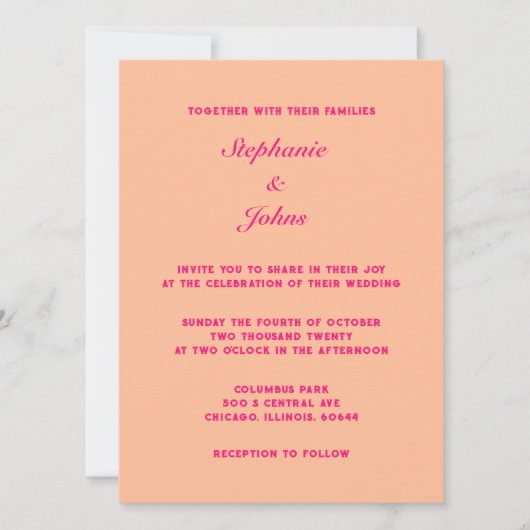 Invitation Peach Fuzz rose Élégant Simple Minimal Mariage (Devant)