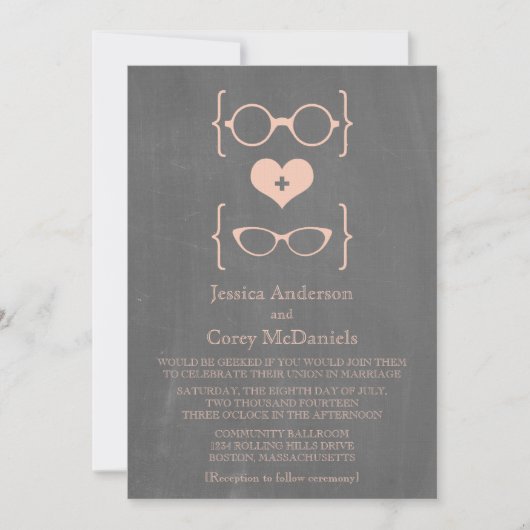 Invitation Peach Geeky Glasses Chalkboard Mariage Inviter (Devant)