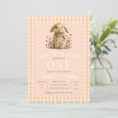 Invitation Peach Gingham Bunny 1st Birthday Invite (Debout devant)