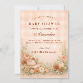 Invitation Peach Gingham Western Floral Baby Shower (Devant)