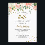 Invitation Peach Gold Aquarelle Floral 16e fête d'anniversair<br><div class="desc">Plus joli fleurs Invitations d'anniversaire dans le Little Bayleigh Store!</div>