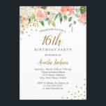 Invitation Peach Gold Aquarelle Floral 16e fête d'anniversair<br><div class="desc">Plus joli fleurs Invitations d'anniversaire dans le Little Bayleigh Store!</div>
