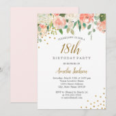 Invitation Peach Gold Aquarelle Floral 18e fête d'anniversair (Devant / Derrière)