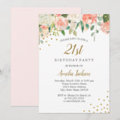 Invitation Peach Gold Aquarelle Floral 21e fête d'anniversair (Devant / Derrière)