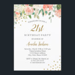 Invitation Peach Gold Aquarelle Floral 21e fête d'anniversair<br><div class="desc">Plus joli fleurs Invitations d'anniversaire dans le Little Bayleigh Store!</div>
