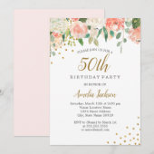 Invitation Peach Gold Aquarelle Floral 50e fête d'anniversair (Devant / Derrière)