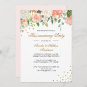 Invitation Peach Gold Aquarelle Florale Ménage (Devant / Derrière)