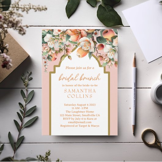 Invitation Peach Gold Floral Bridal Brunch