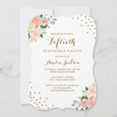 Invitation Peach Gold Floral Confetti 50ème anniversaire (Devant)